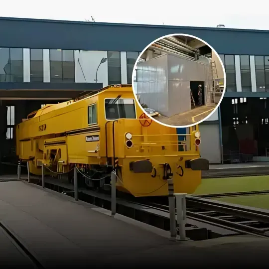 Soundproof enclosure in a railway tracks plant